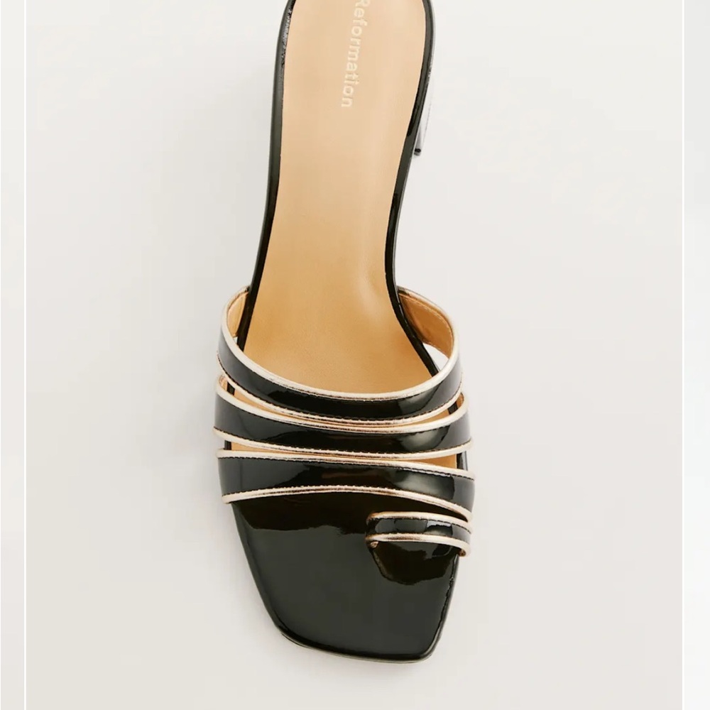 Reformation Black Patent Lily piped sandals